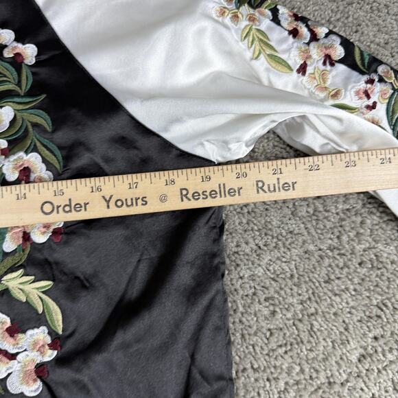 ZAFSIBLINGS Jacket Womens Small Black Pink Reversible Satin Bomber Floral - Picture 9 of 16